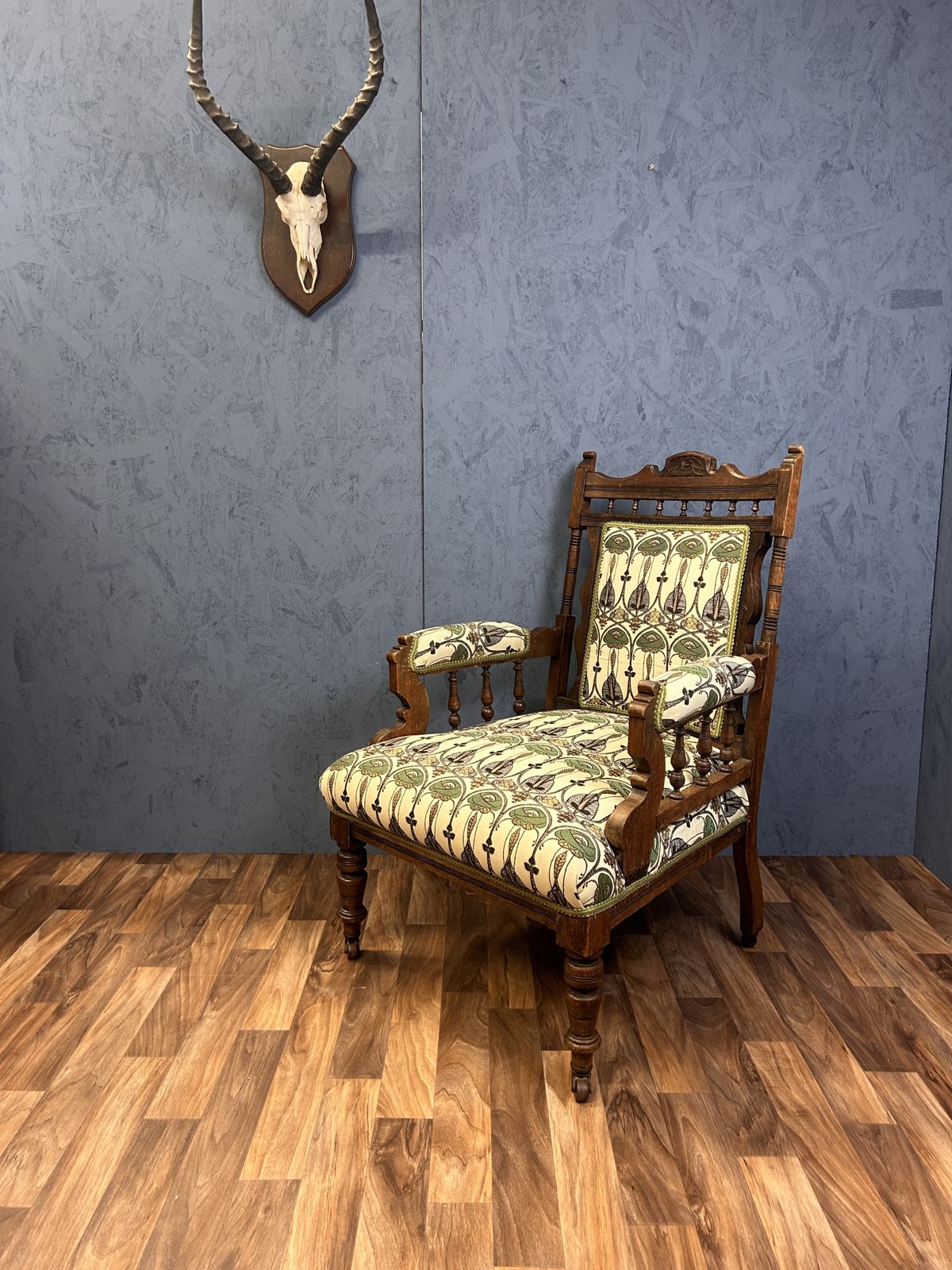 Edwardian Armchair In Art Nouveau Fabric photo vinterior