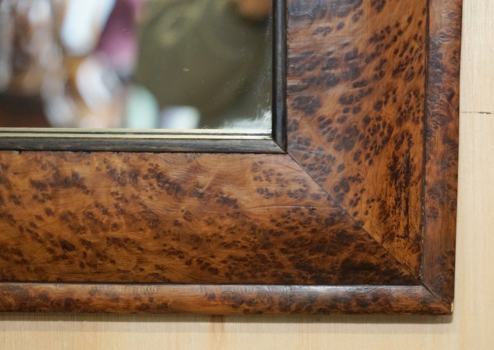 Antique Georgian Heavily Burr Burl Amboyna Cushion Framed Mirror Paneled Back photo vinterior