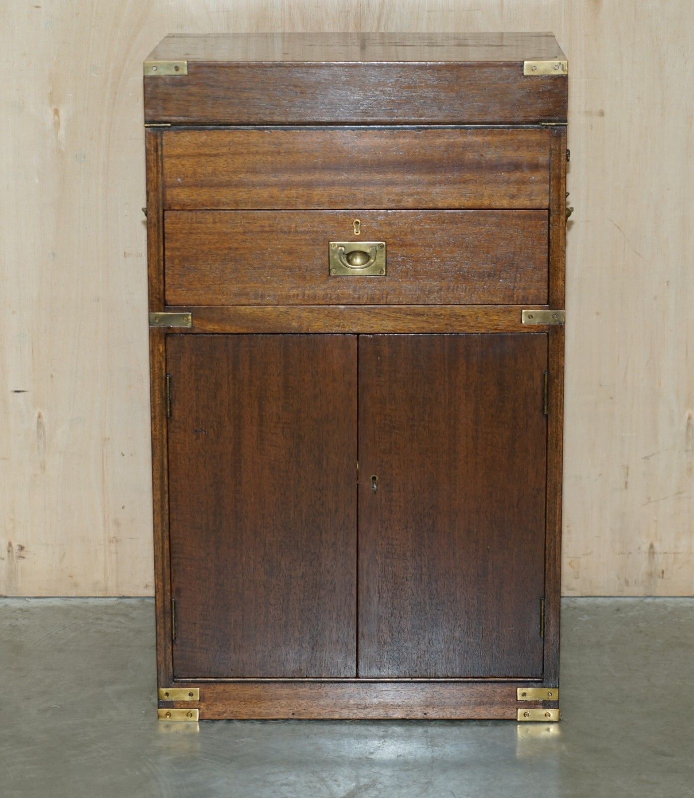 Antique Victorian Mahogany & Green Leather Military Campaign Davenport Desk photo for sale