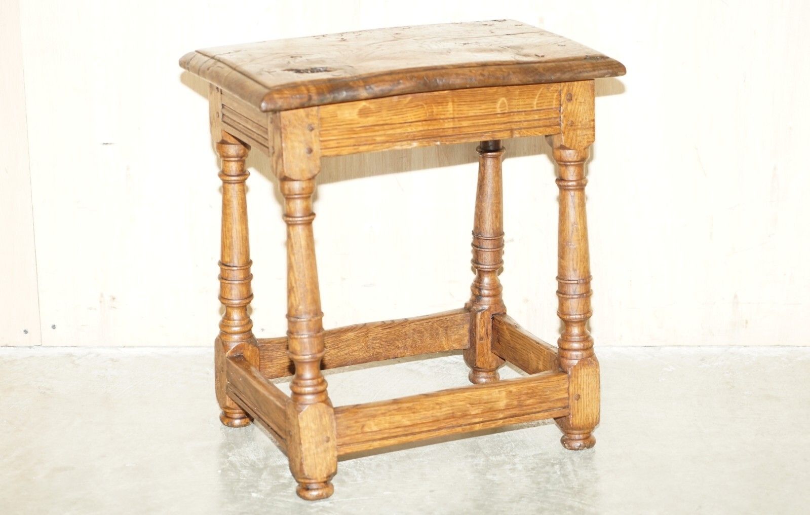 Stunning Heavily Burred Oak Antique 18th Century Circa 1780 Jointed Stool Table photo furniture
