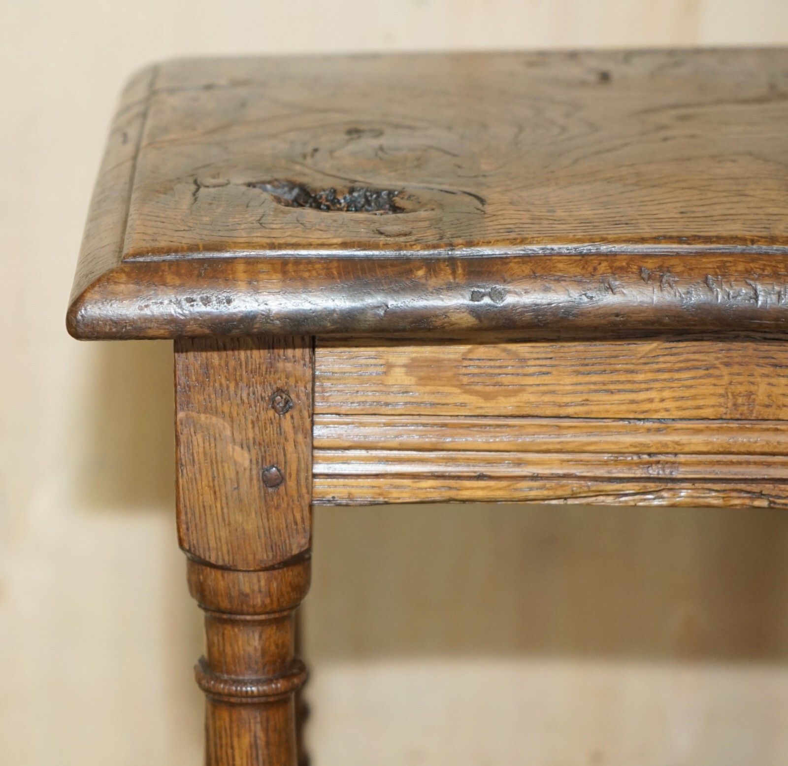 Stunning Heavily Burred Oak Antique 18th Century Circa 1780 Jointed Stool Table photo Furniture