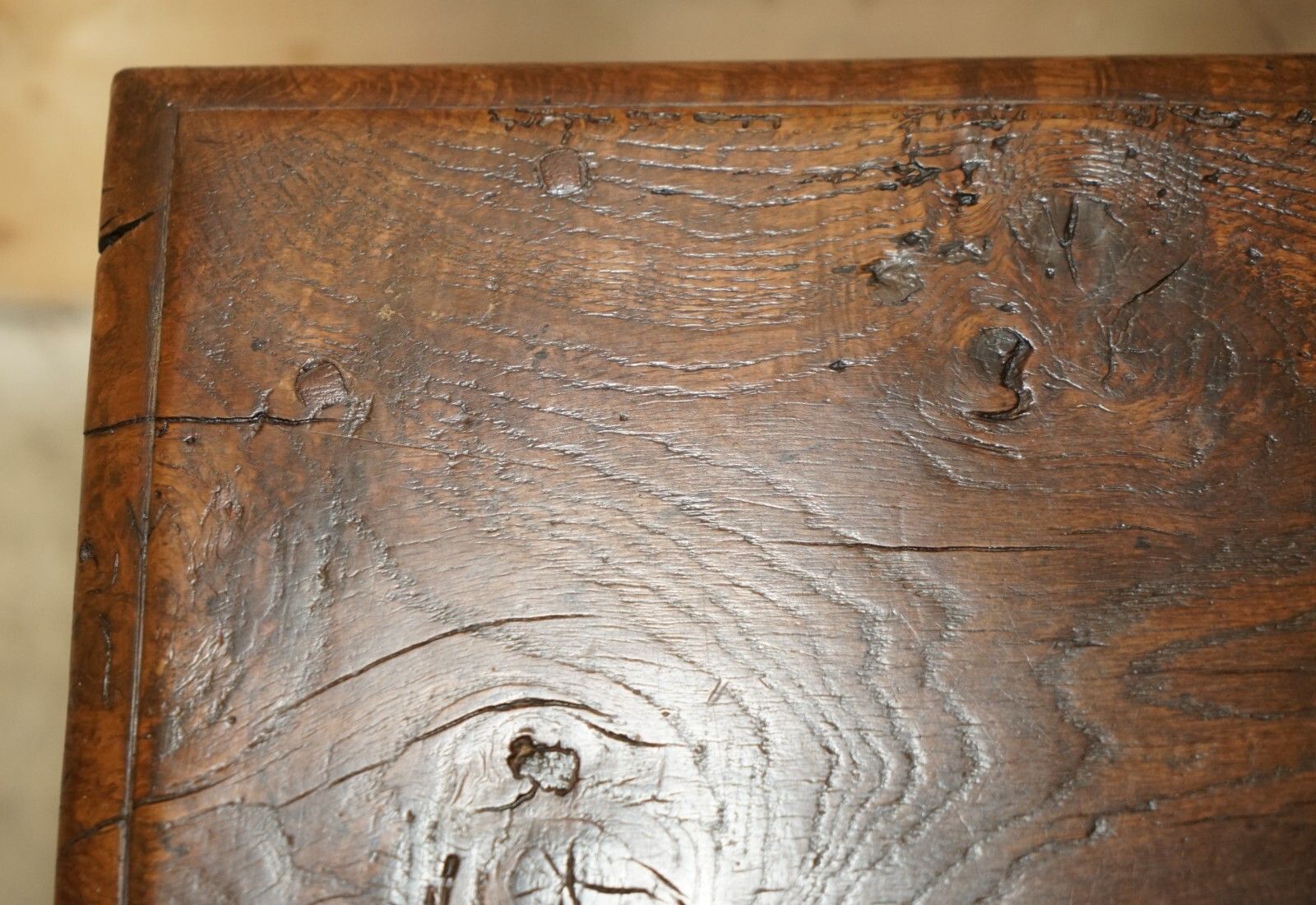photo buy Stunning Heavily Burred Oak Antique 18th Century Circa 1780 Jointed Stool Table