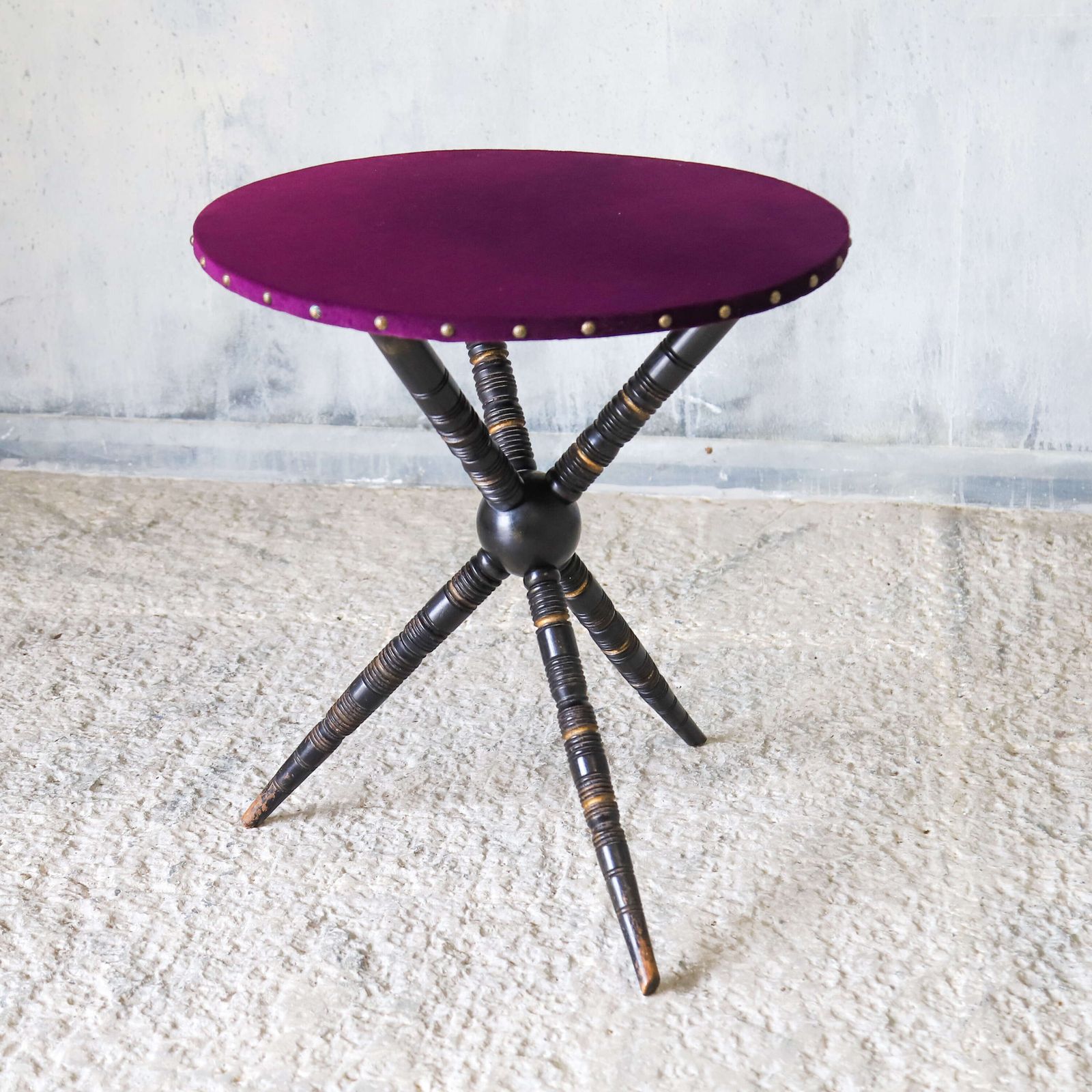 Napoleon III Armchair & Aesthetic Movement Gypsy Table In Designers Guild Purple Velvet photo for sale