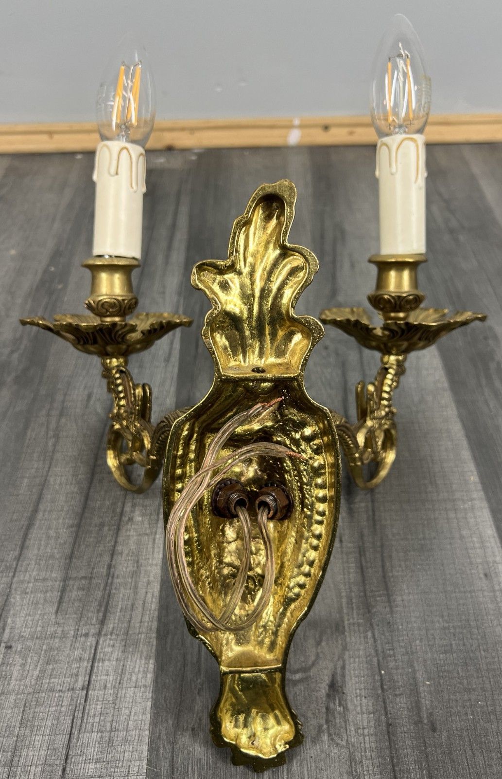 Lighting Wall Lamps Vintage French Brass Rococo Candle Style Sconces Lot 4185 photo
