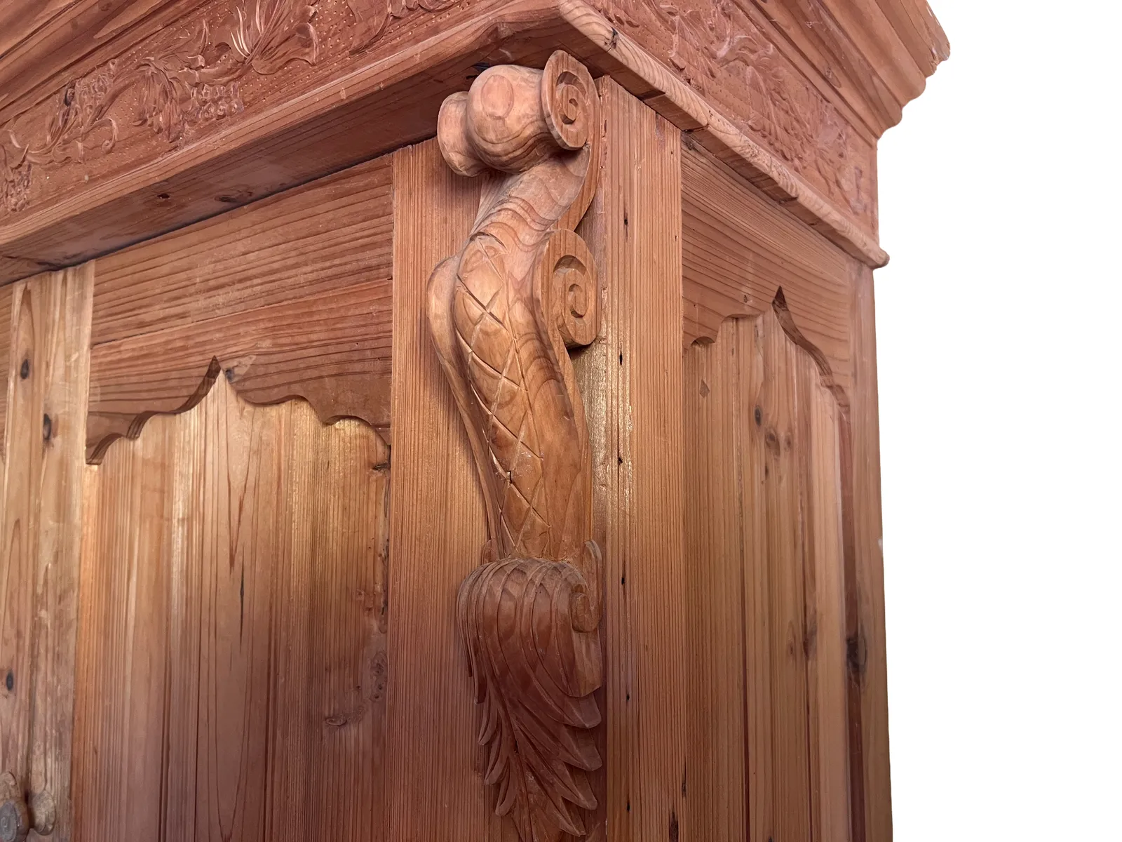 Antique Hand Carved Pine Armoire – 19th Century Folk Cabinet photo furniture