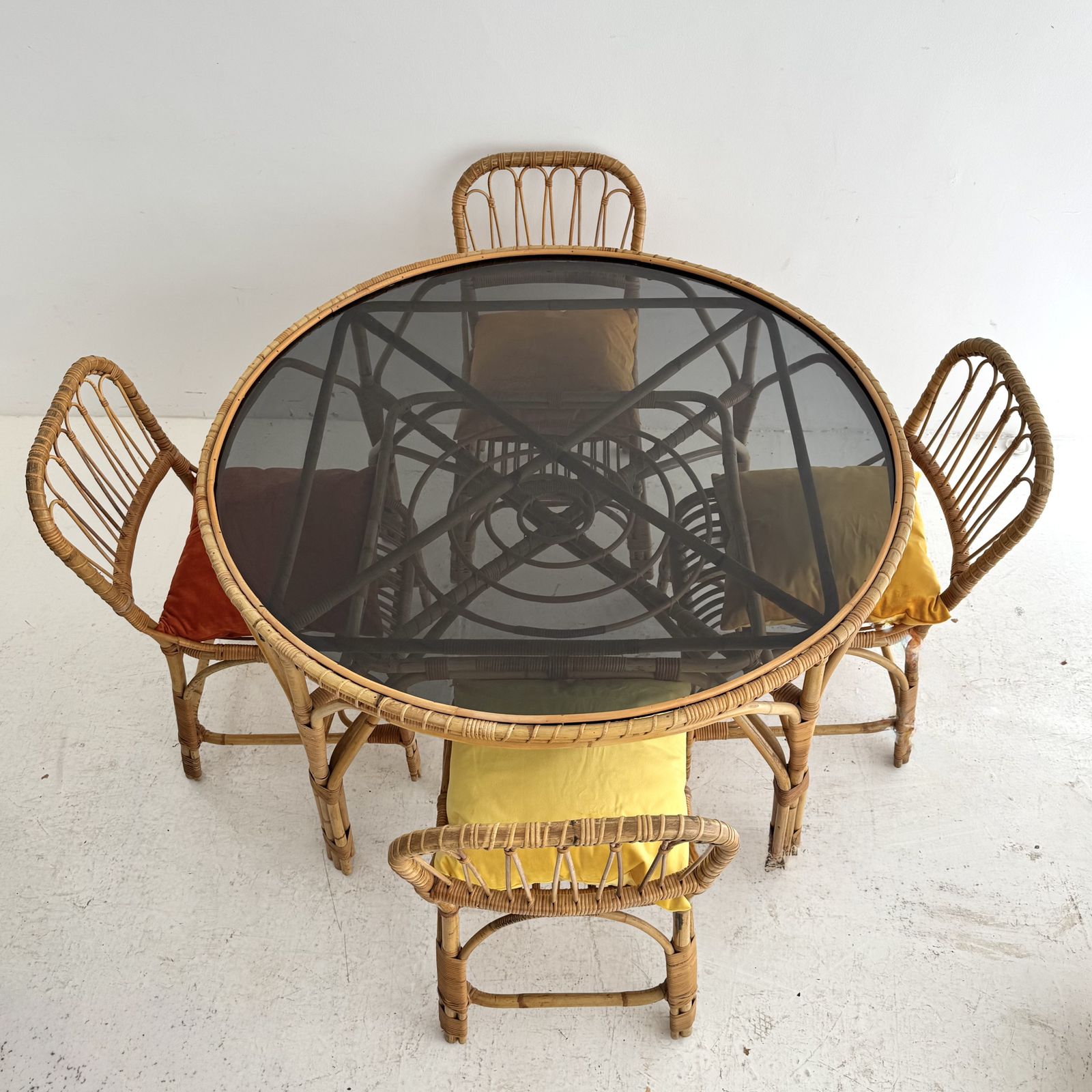 Late 1970s Bamboo Boho French Rivera Dining Set Table And Chairs