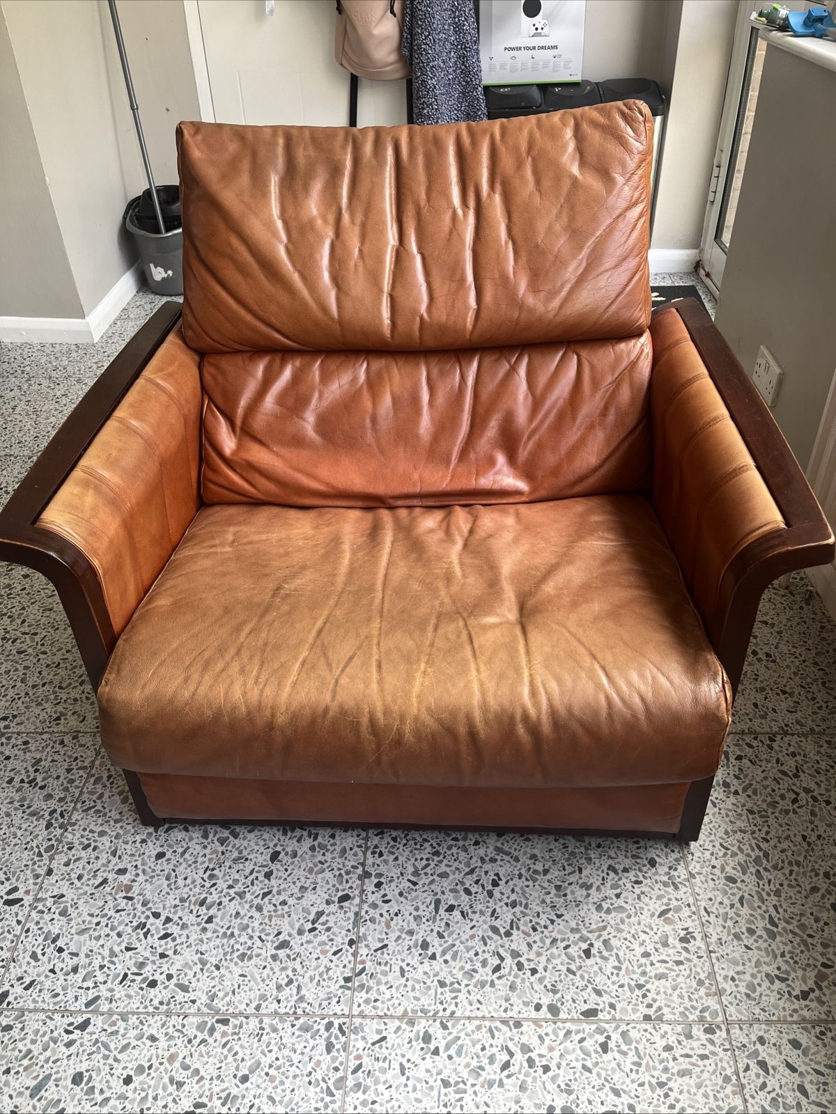 Mid Century Leather And Rosewood Arm Chairs X 2