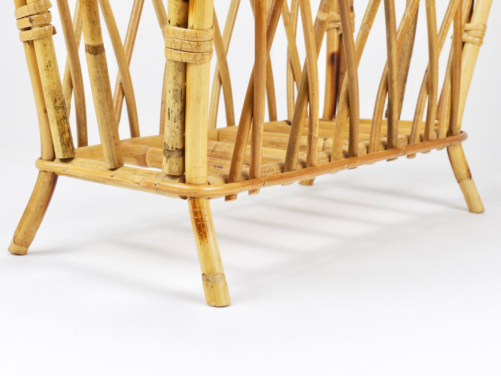Franco Albini Style Rattan Bamboo Magazine Rack Newspaper Stand, Italy, 1970s photo buy