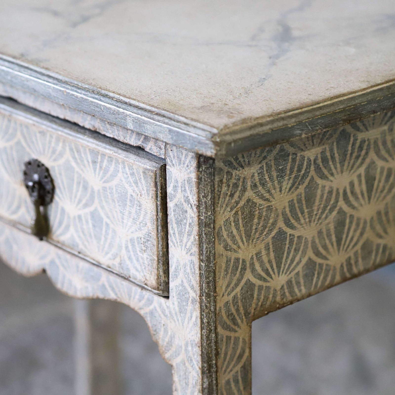 Antique English Georgian 2 Drawer Lowboy Unique Hand Painted Faux Marble & Decorative Base photo buy