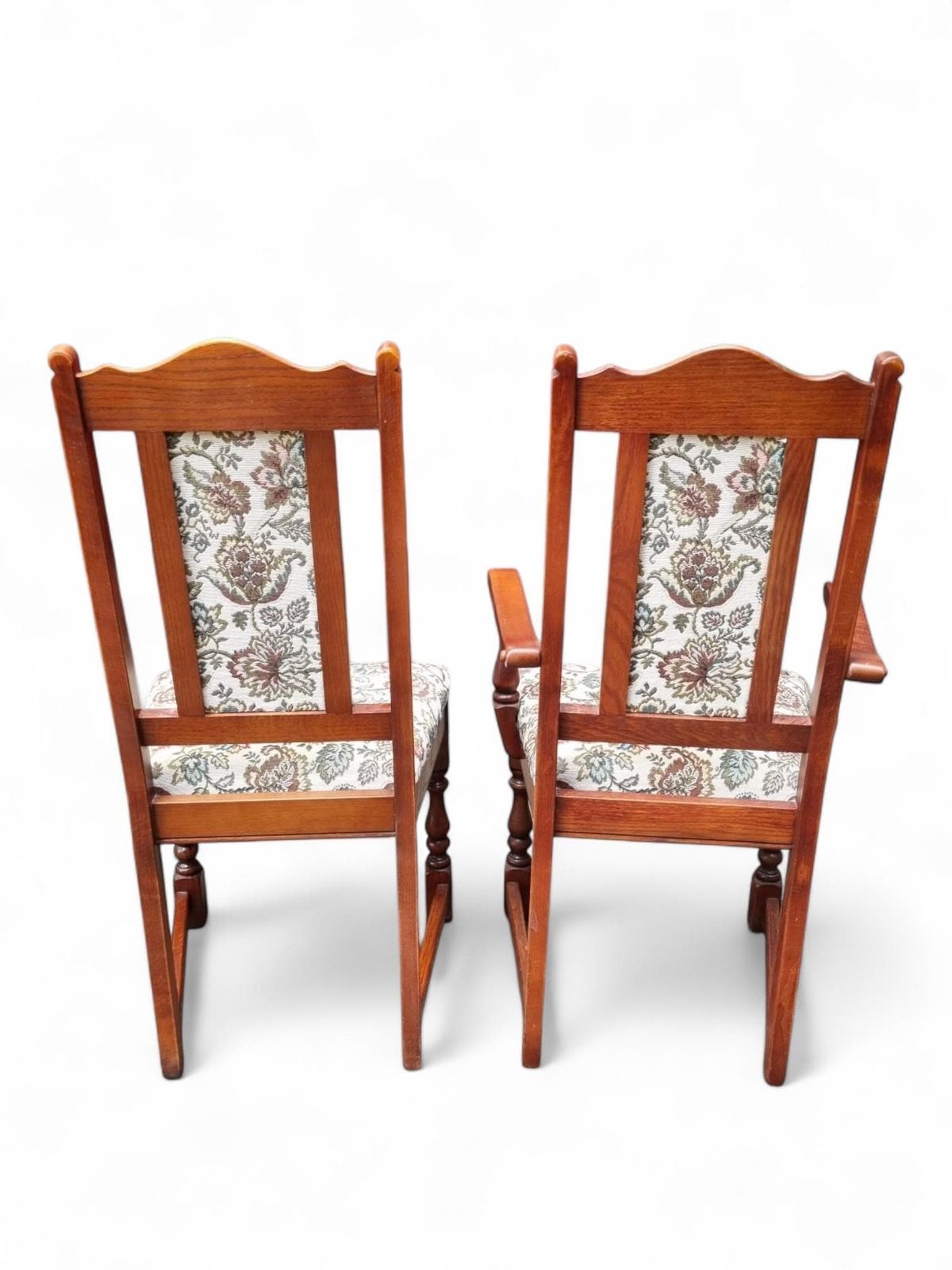 Vintage Old Charm Wood Bros Oak Dining Chairs / Set Of 6 / Solid Oak Wooden Frames photo for sale