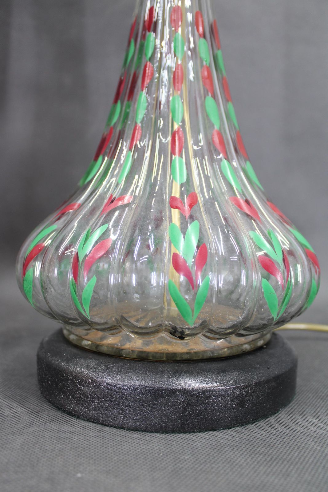 1960s Pair Of Hand Painted Glass Table Lamps With New Fabric Shade, Czechoslovak photo Lighting