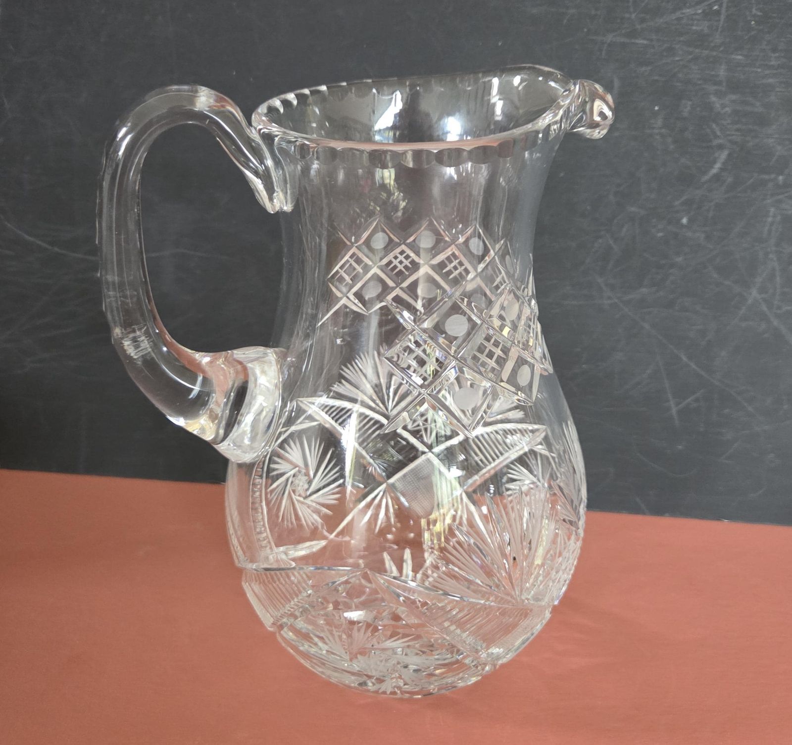 A Vintage Polish Crystal 1 Litre Pitcher In Opulent "American Bright" Style Cut, 1980s photo 70.0