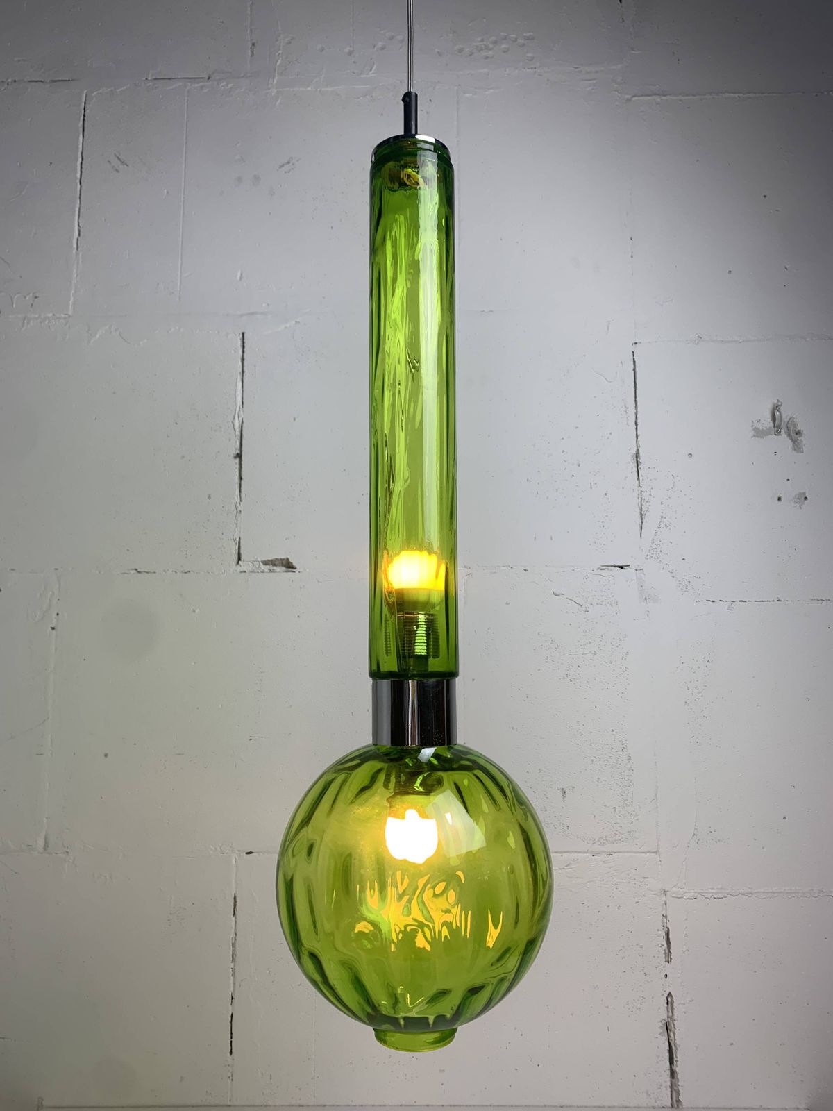 Midcentury Extra Large Green Glass Tube Pendant, Staff Leuchten 1960s 1970s photo vinterior