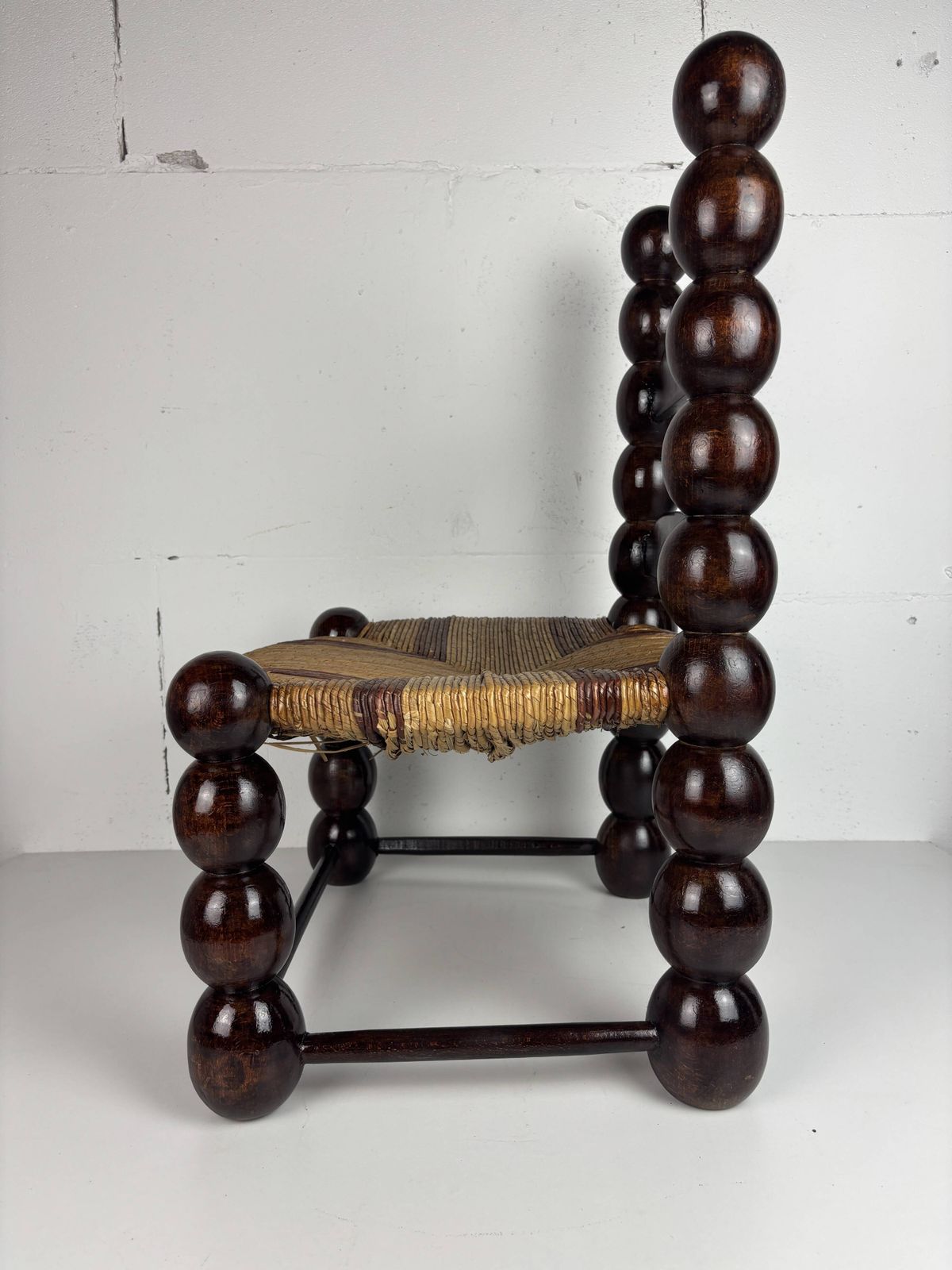 Brutalist Wood Turned Bobbin Low Rush Chair N The Style Of Charles Dudouyt photo 1175.0