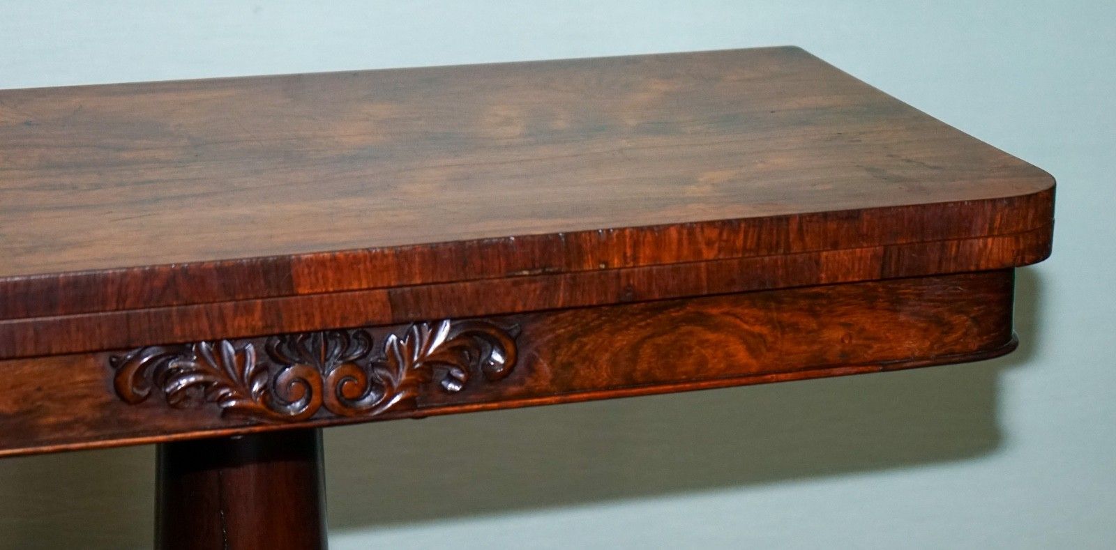 Antique 1830s William IV Folding Pedestal Card Game Table Carved Paw Base photo vinterior