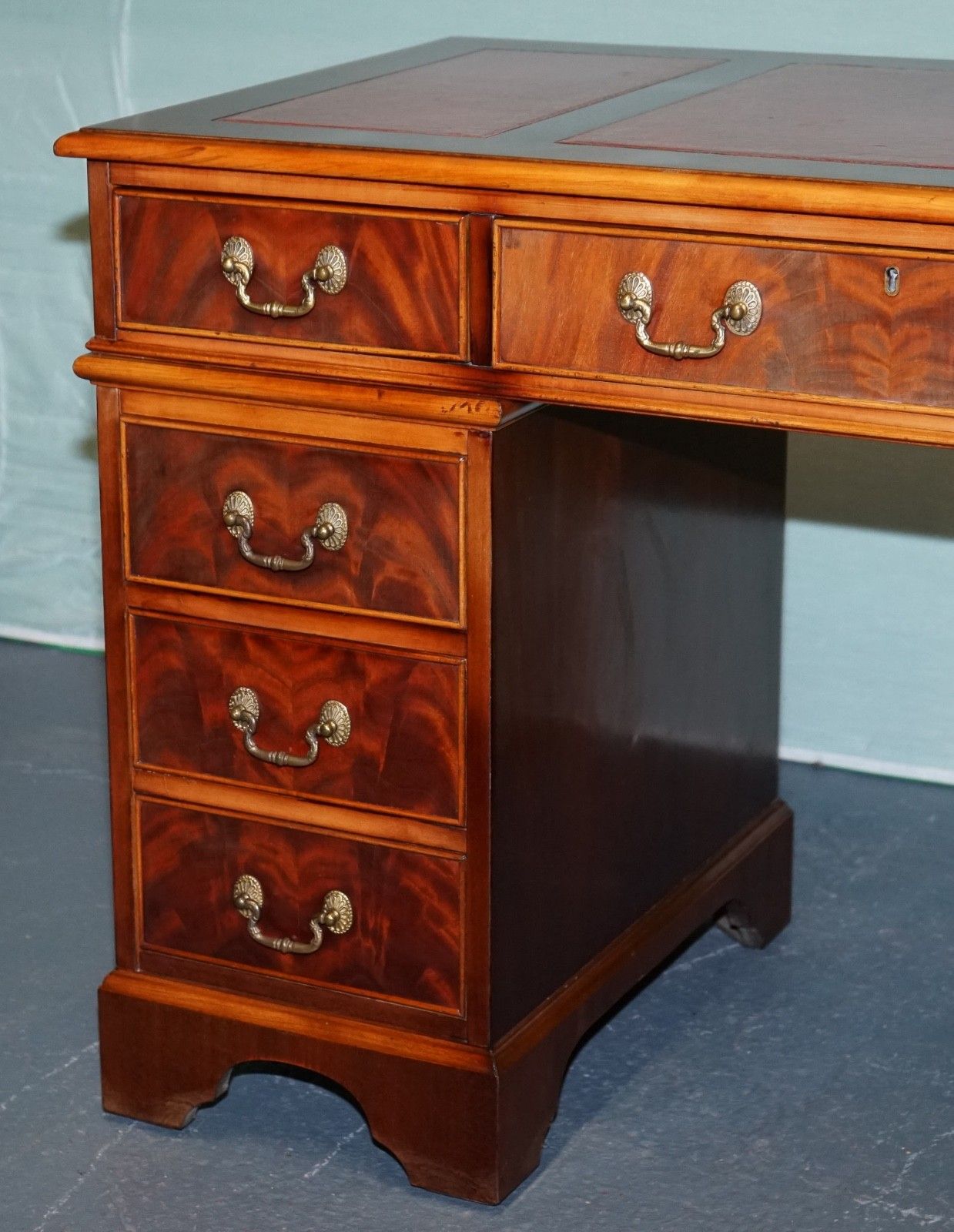Maple Waring & Gillow Twin Pedestal Desk With Leather Top photo vinterior