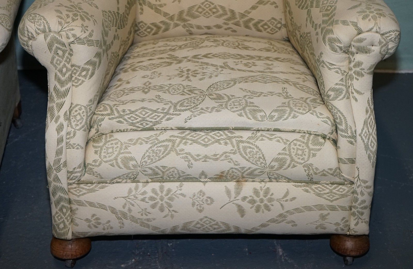 Pair Of Victorian Club Armchairs Floral Cream Upholstery Fully Sprung Seats photo vintage