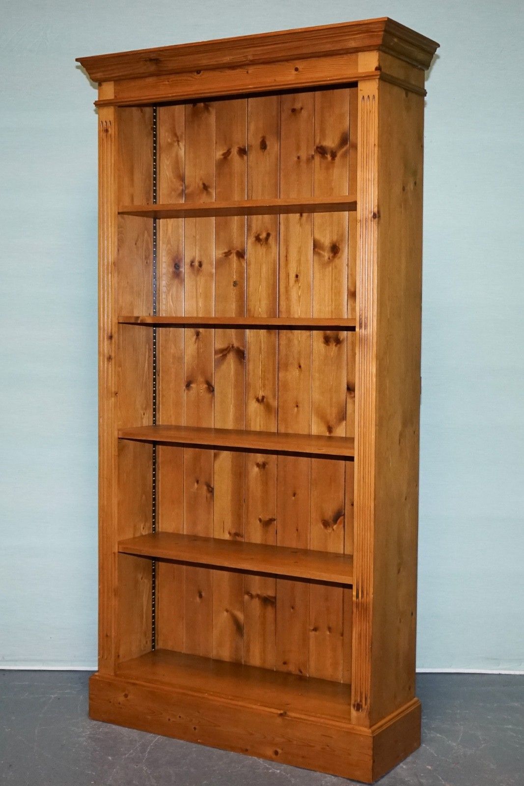 Vintage Pine Open Bookcase Display Cabinet With 5 Shelves photo for sale