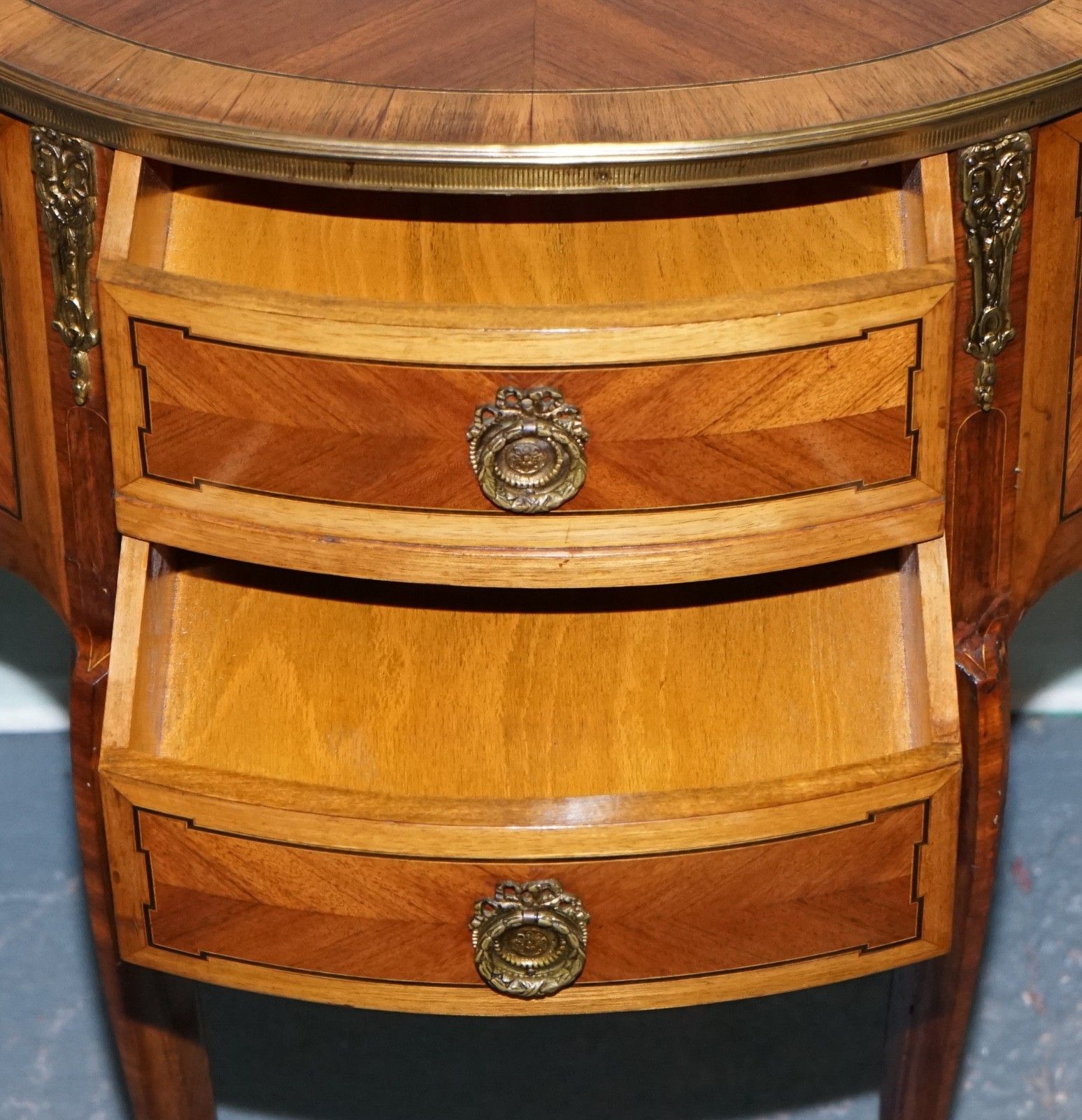Louis XV Style Marquetry Side Table Nightstand With Gilt Gold Mounts photo vintage