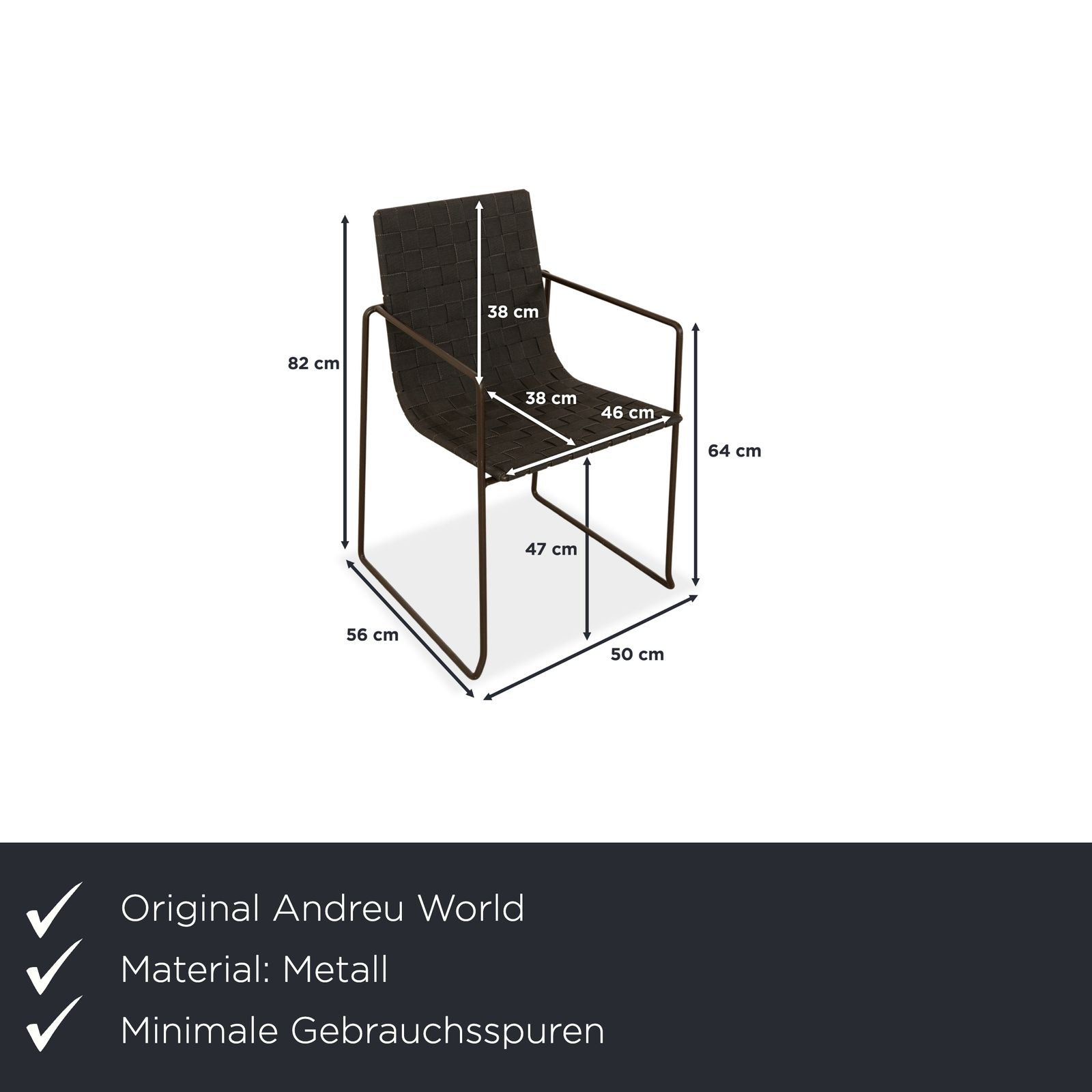 Chaise Andreu World Trenza en métal, noire brun foncé, extérieur photo furniture