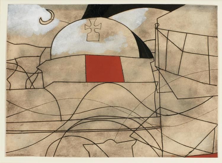 photo vinterior Ben Nicholson Paros With Balcony (Variation With Hand Colouring)  (1965)