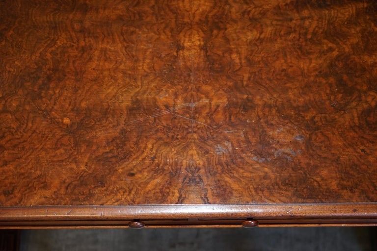 Antique 1850 Renaissance Revival Burr Walnut Pugin Gothic Writing Table Desk photo vinterior