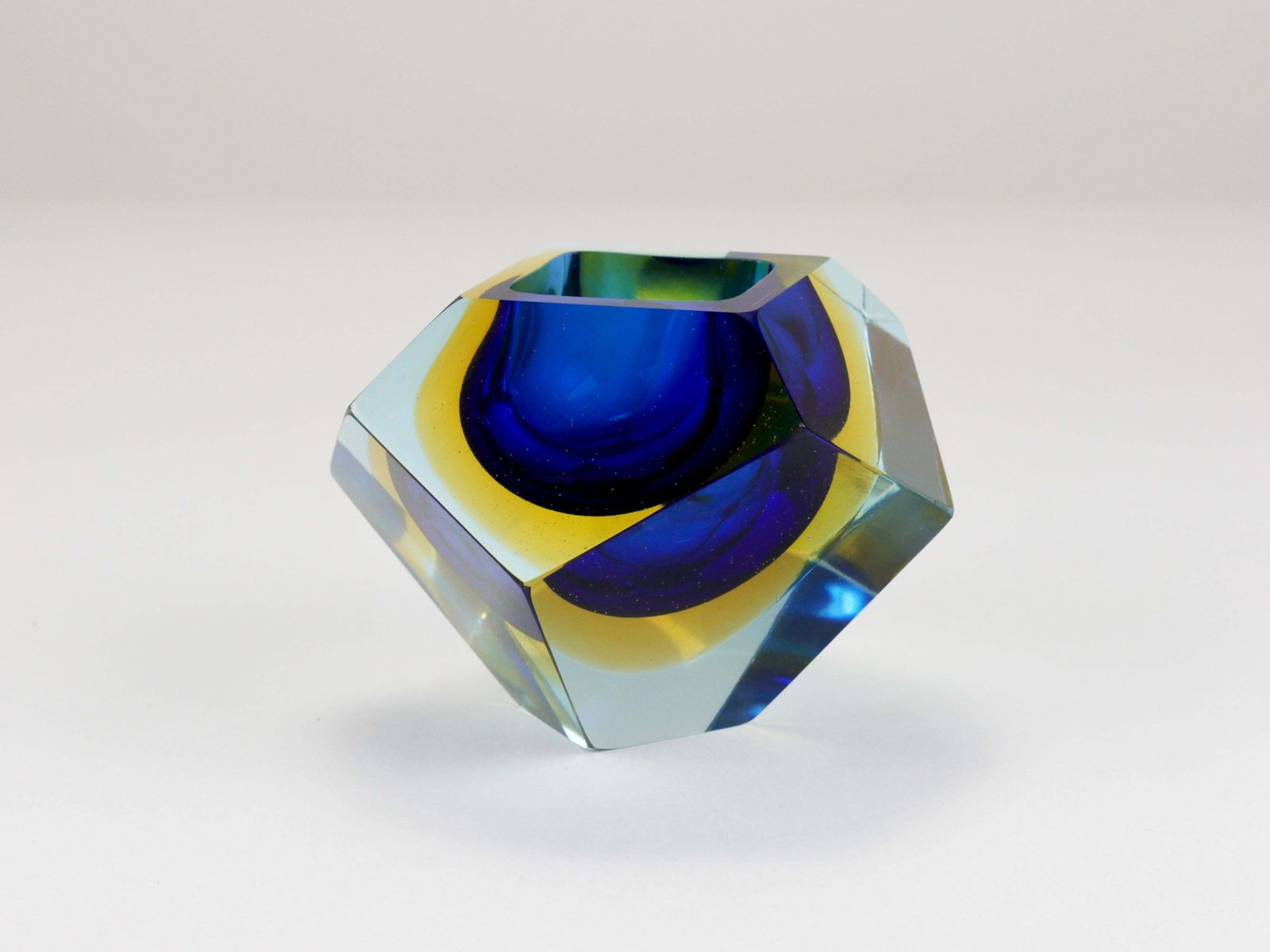 photo for sale Mandruzzato Sommerso Faceted Diamond Caviar Bowl, Murano Glass, Italy, 1960s