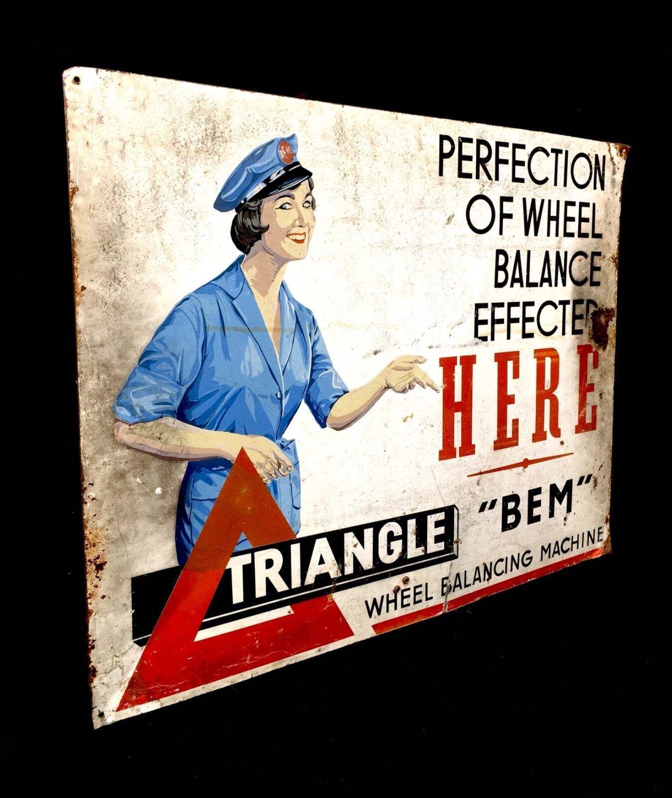 Antique Advertising Shop Display Garage Pictorial Car Sign Bem Wheel Balancing photo furniture