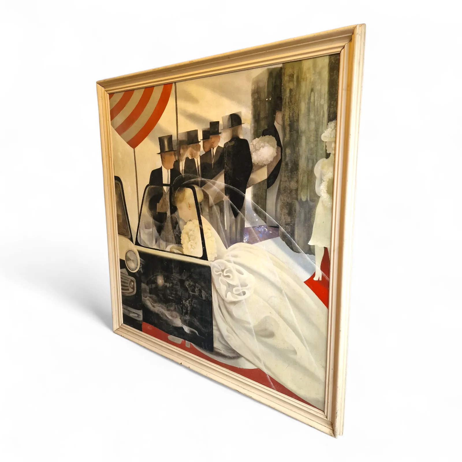 photo vinterior Julia Heseltine, Magnificent Huge Statement Original Oil Painting, Exhibited At The Royal Academy, The Bride And The Mourners 1980.