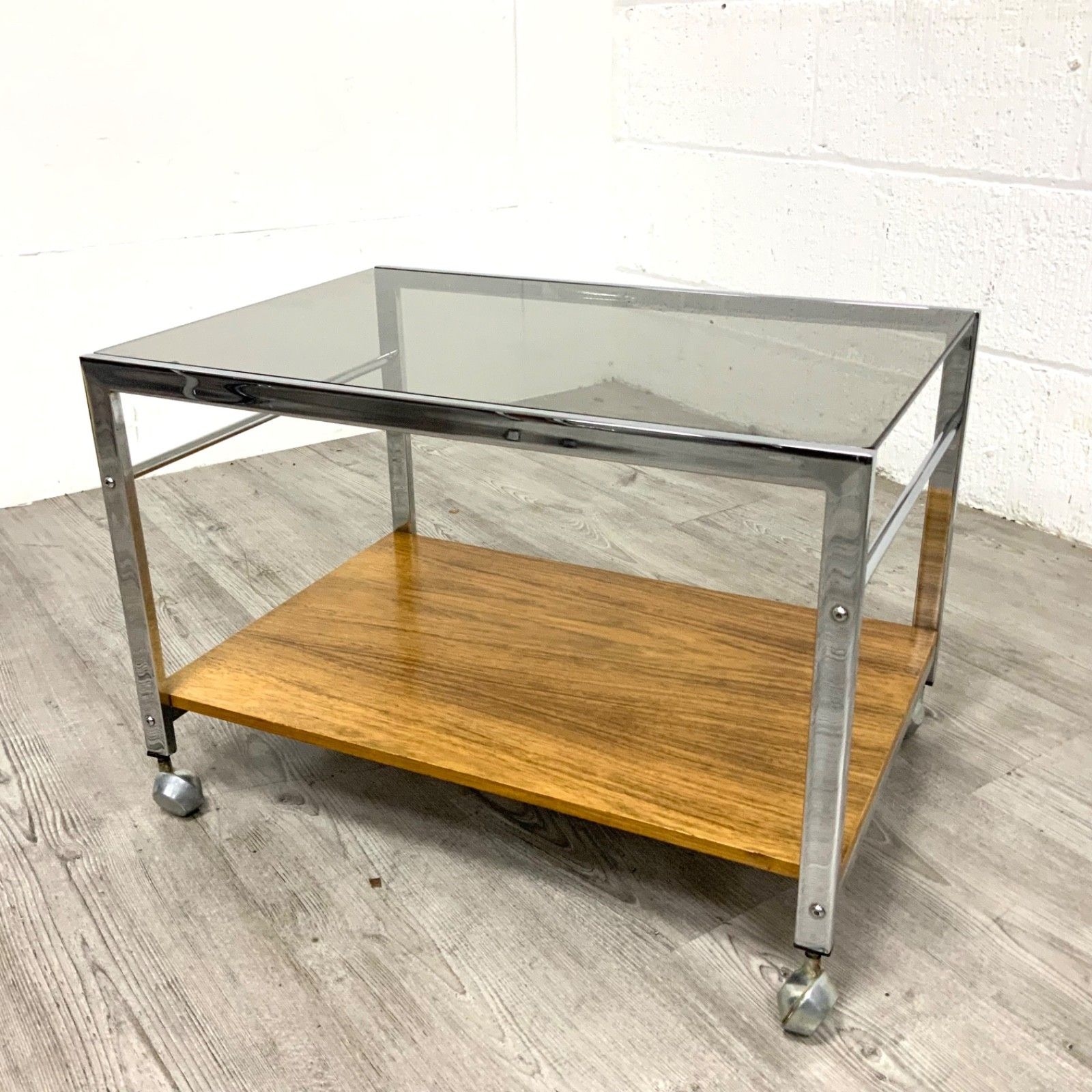 Howard Miller For Mda Side / Coffee Table Mid Century Modern Wood & Chrome photo for sale