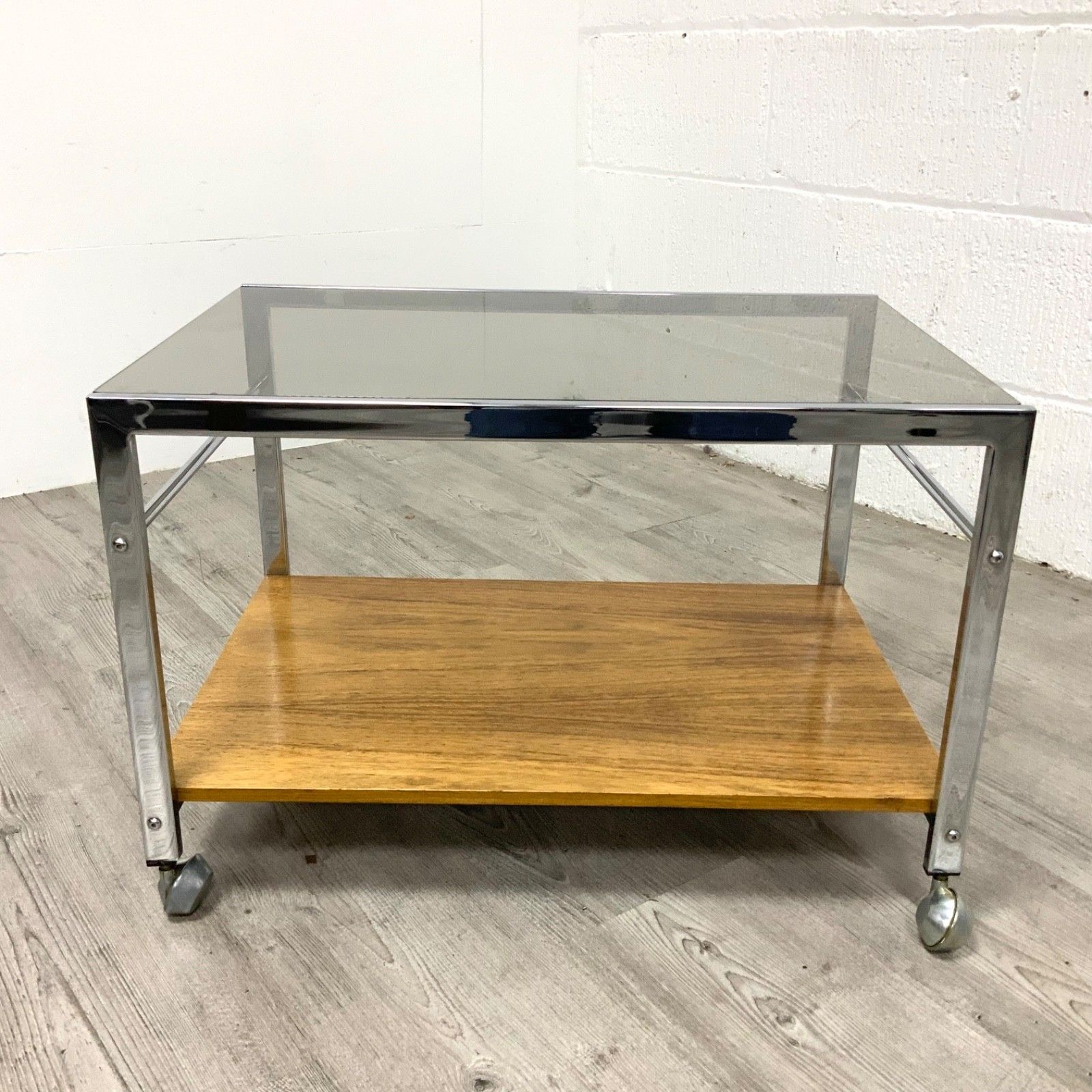 Howard Miller For Mda Side / Coffee Table Mid Century Modern Wood & Chrome photo Furniture
