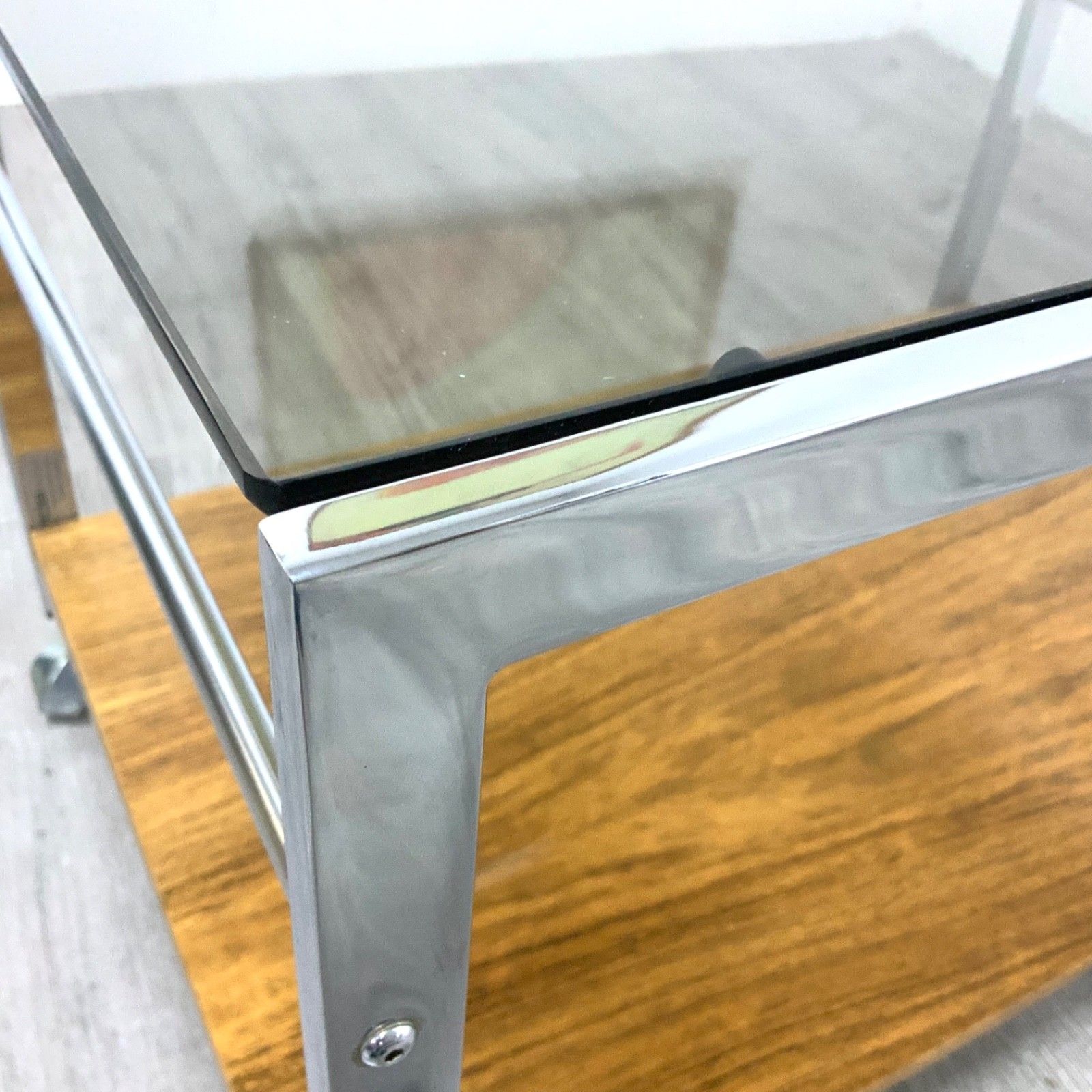 Howard Miller For Mda Side / Coffee Table Mid Century Modern Wood & Chrome photo vintage