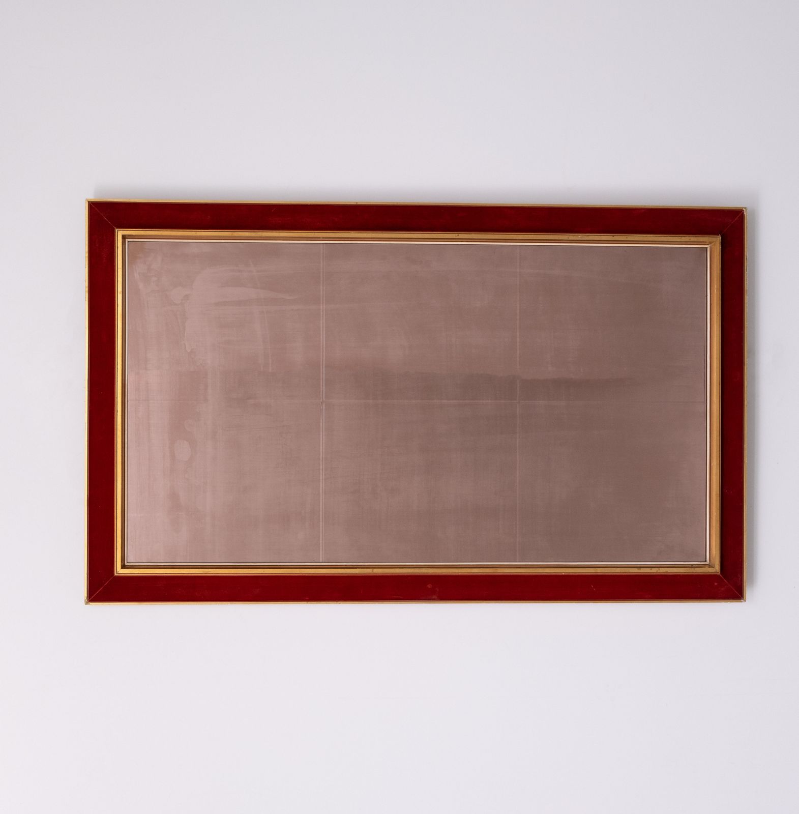 Large Red Velvet Bronze Wall Mirror 1960s Italy