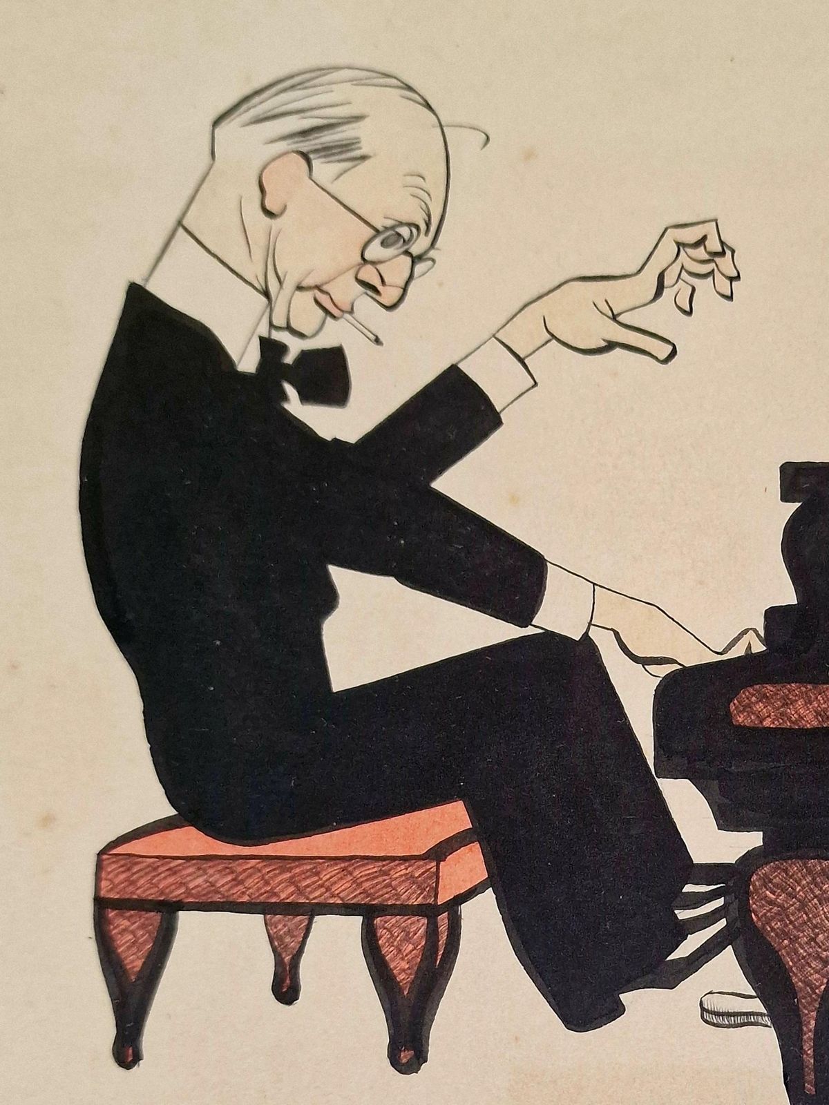 Robert Sherriffs, Original Watercolour Of Legendary Cricket Commentator, Sir Neville Cardus Playing The Piano,1944 photo 1250.0