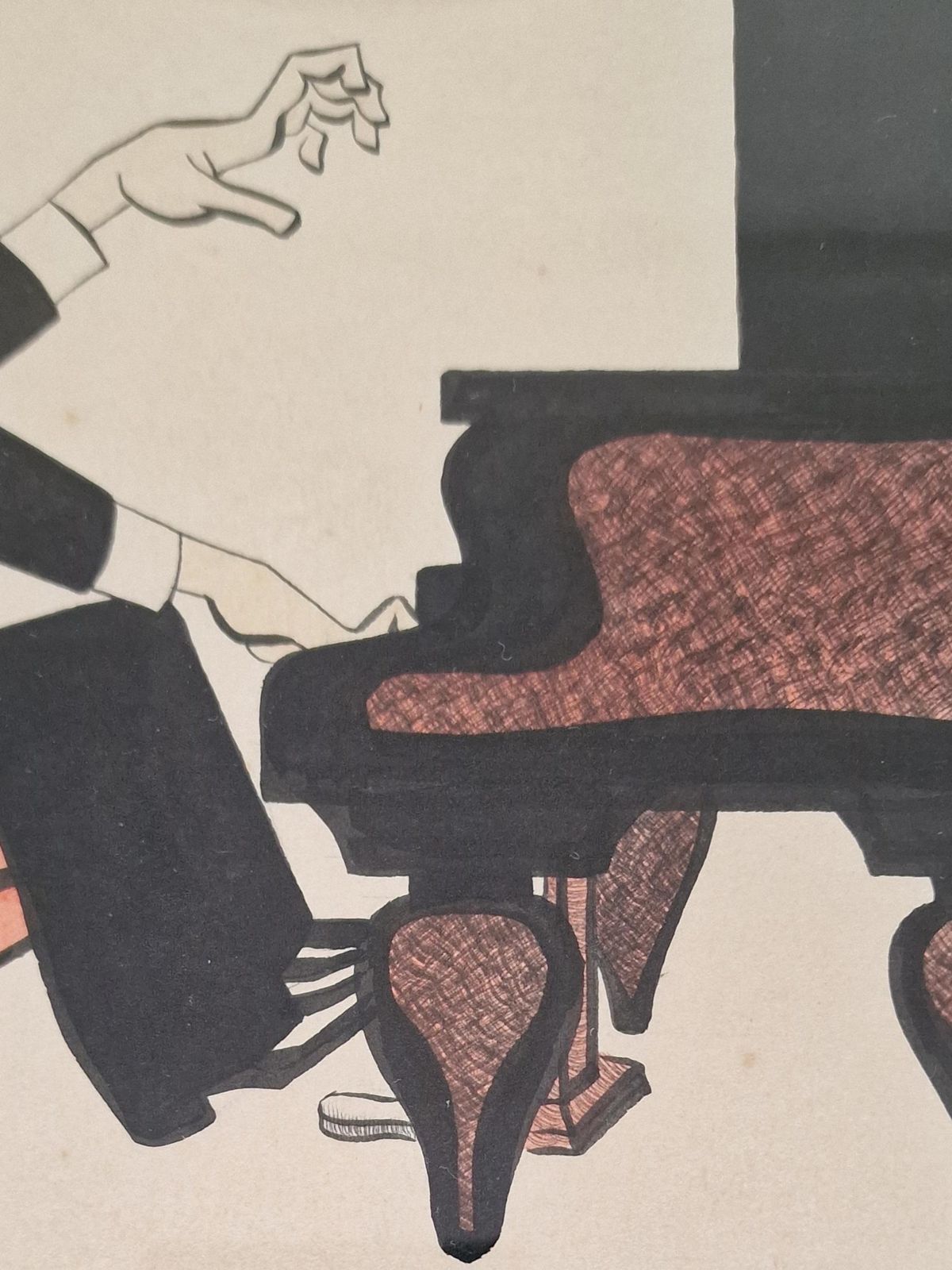 Robert Sherriffs, Original Watercolour Of Legendary Cricket Commentator, Sir Neville Cardus Playing The Piano,1944 photo vinterior