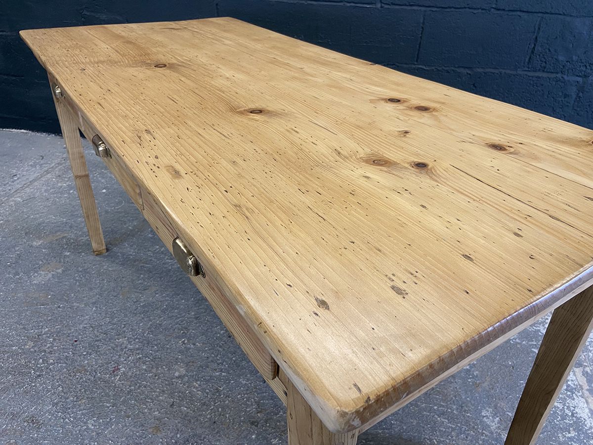 French Antique Farmhouse Pine Kitchen Dining Table photo vintage