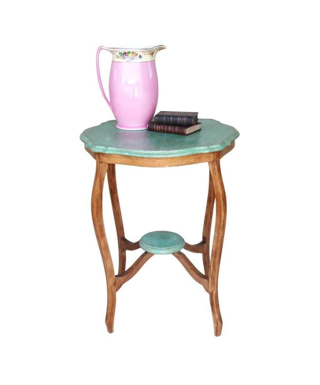 Edwardian Chateau Chic Occasional Table, Stunning Mahogany Antique Elegantly Distressed Turquoise Two Tone Side Table, Shabby Chic Furniture