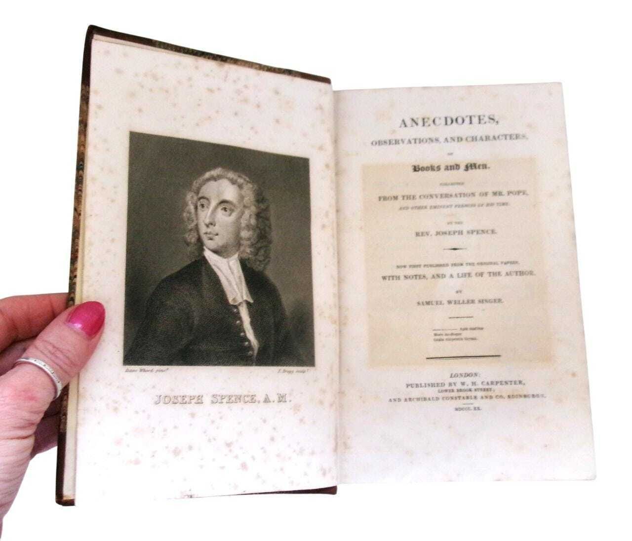 1820 Joseph Spence Anecdotes Of Books And Men, Samuel Weller Singer, First Edition Half Leather, Alexander Pope, Georgian Antique Decorative photo furniture