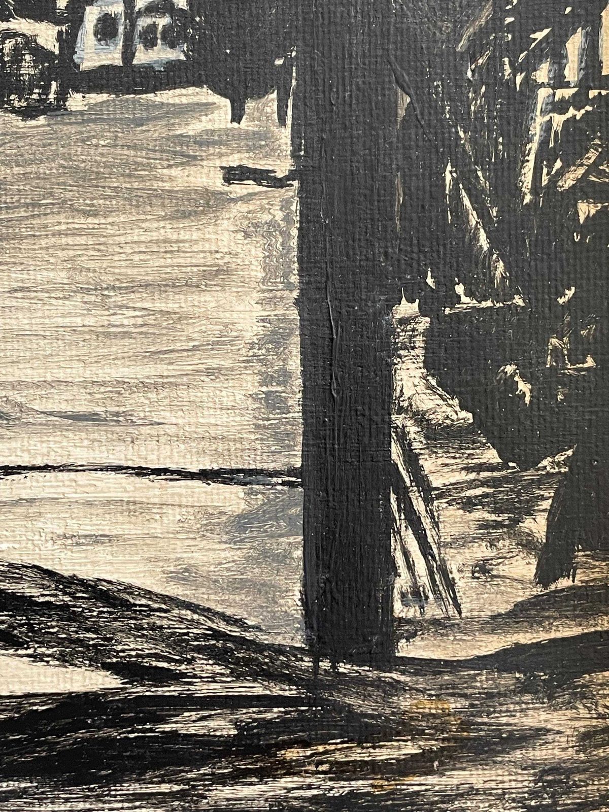 Antique Danish Black And White Oil On Plate Painting With Motive Of City Street In Ebberup, Denmark photo 206.0