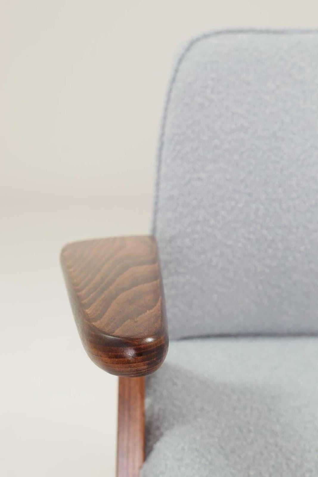 photo furniture Vintage Lounge Chair Bouclè Baby Blue Dark Walnut, 1960 Scandinavian Design