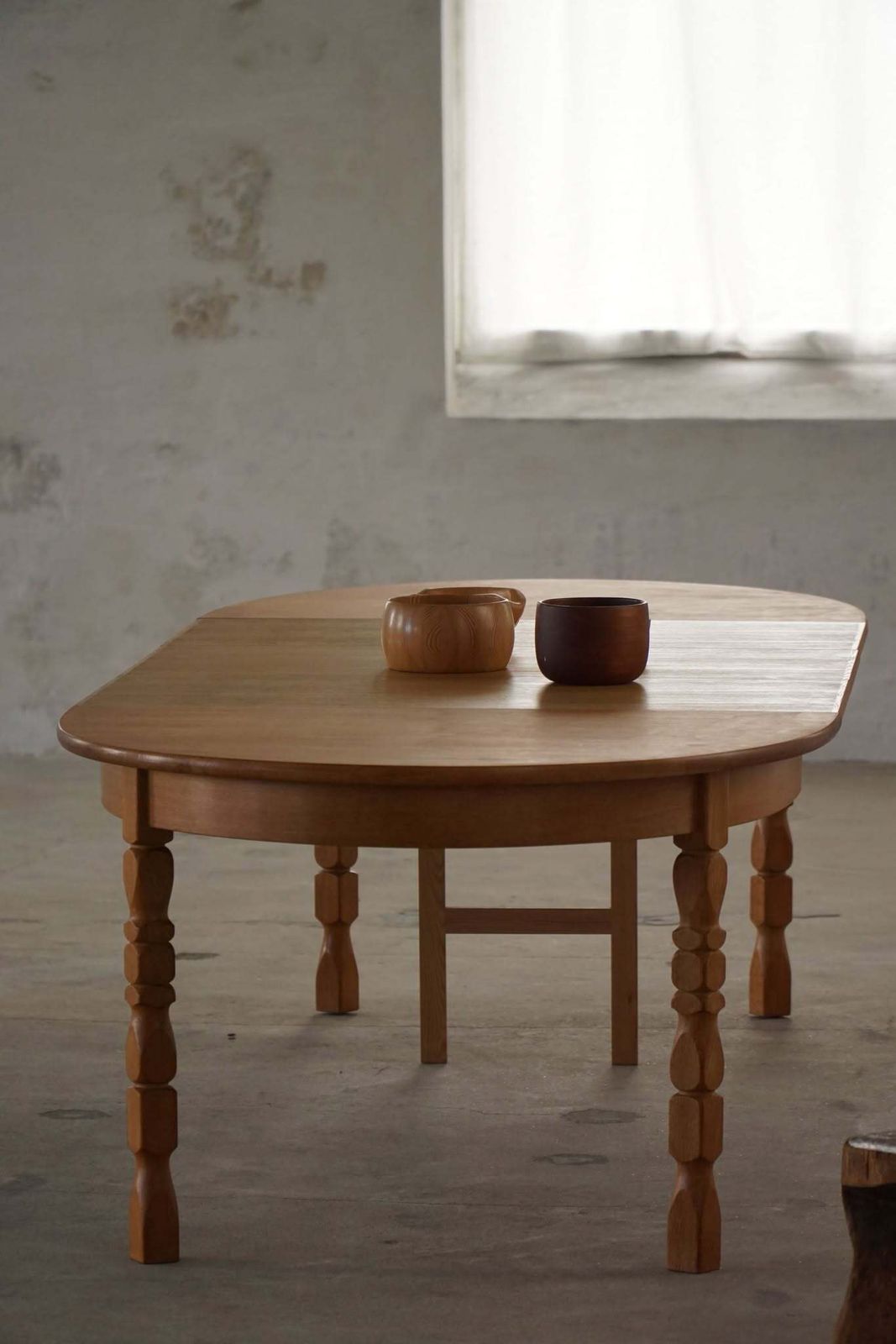 Furniture Mid Century Oval Oak Dining Table With Three Extensions, Danish Modern, 1960s photo