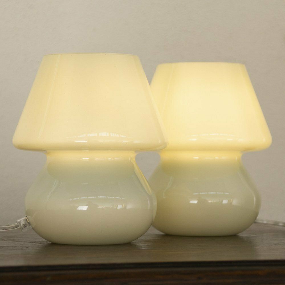 Italian Murano Glass Mushroom Lamps, 1990s, Set Of 2 photo for sale