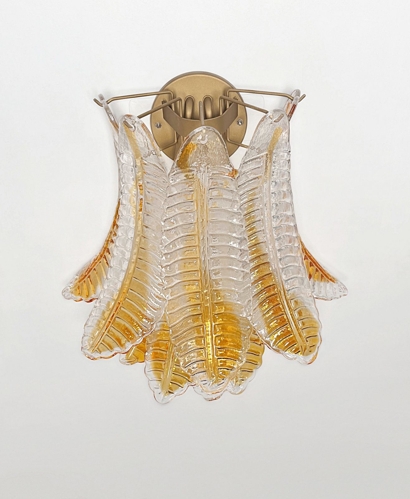Italian Murano Amber Stain Felci Glass Wall Sconces photo for sale