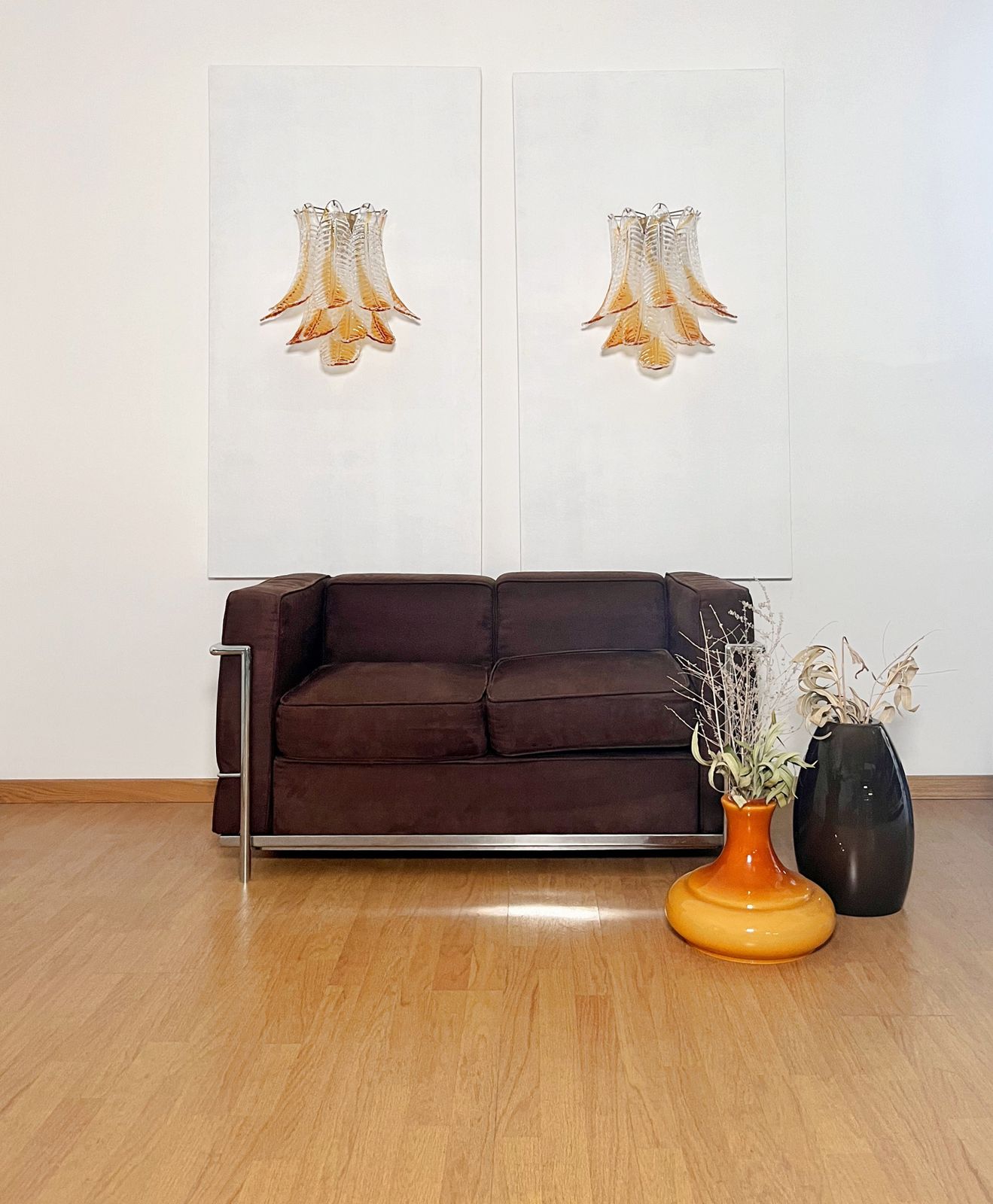 Italian Murano Amber Stain Felci Glass Wall Sconces photo buy