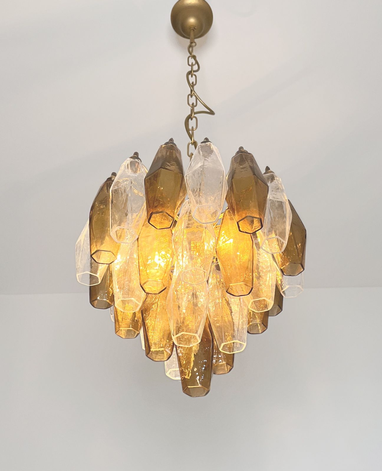 Elegant Murano Poliedri Chandelier   Carlo Scarpa Design   Clear And Smoked Glasses photo vinterior