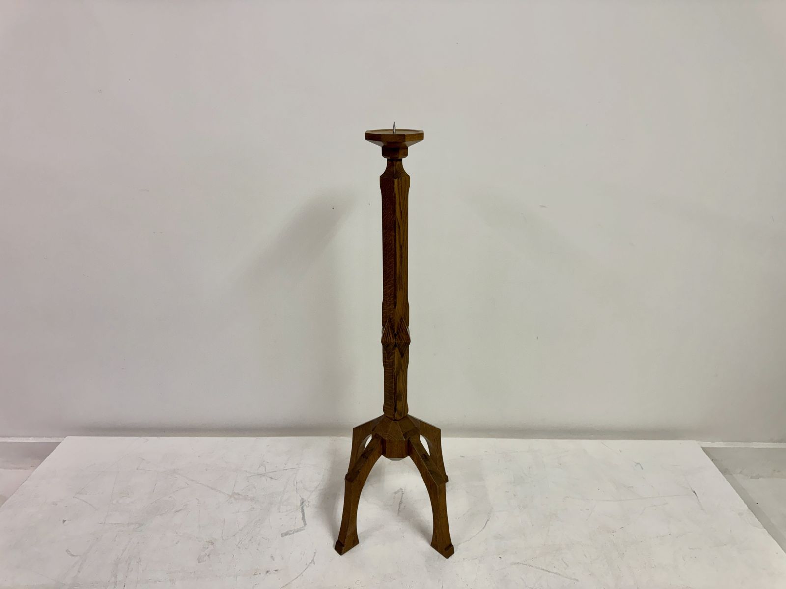 Carved Oak Floor Standing Pricket Candle Holder, Early 20th Century photo furniture