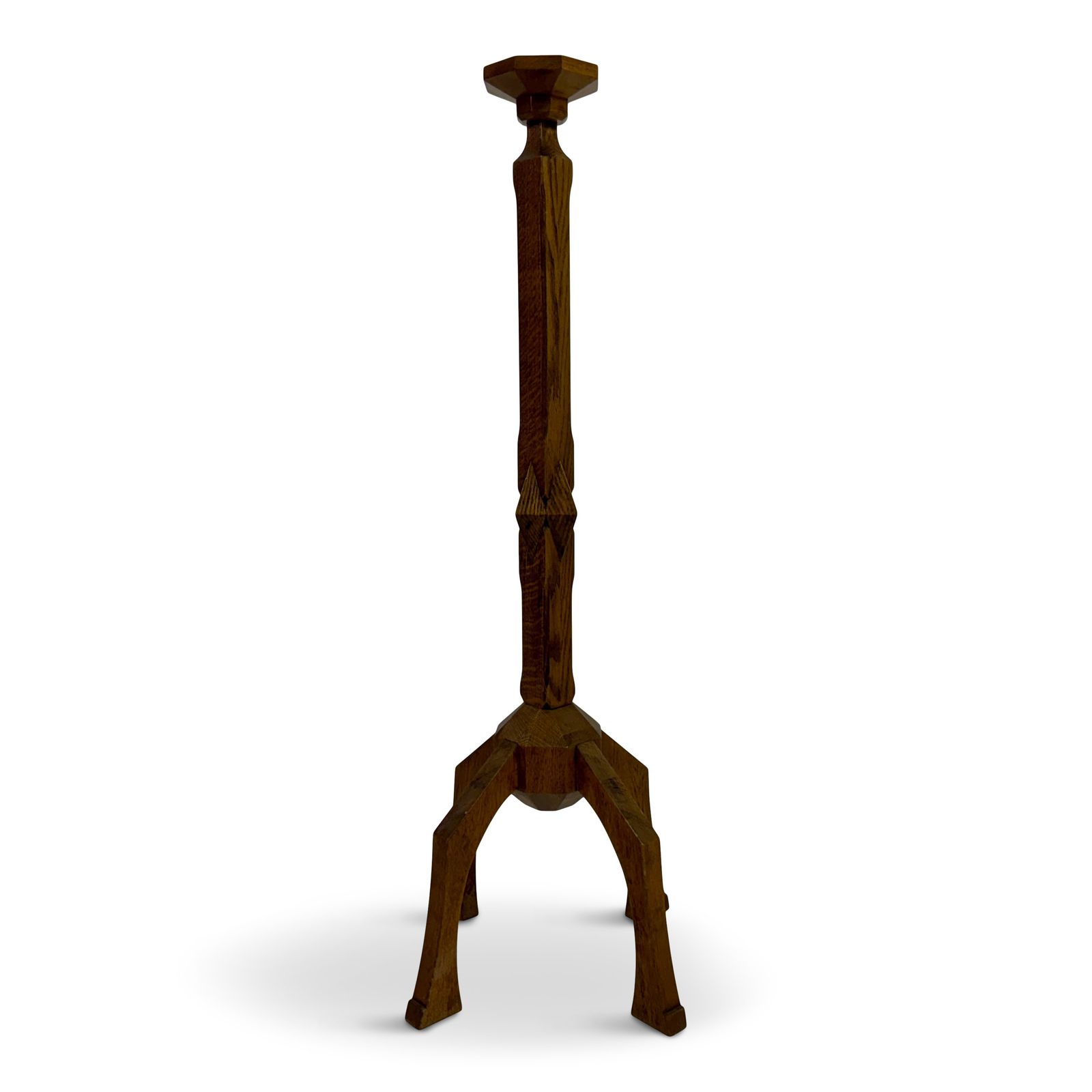 Carved Oak Floor Standing Pricket Candle Holder, Early 20th Century