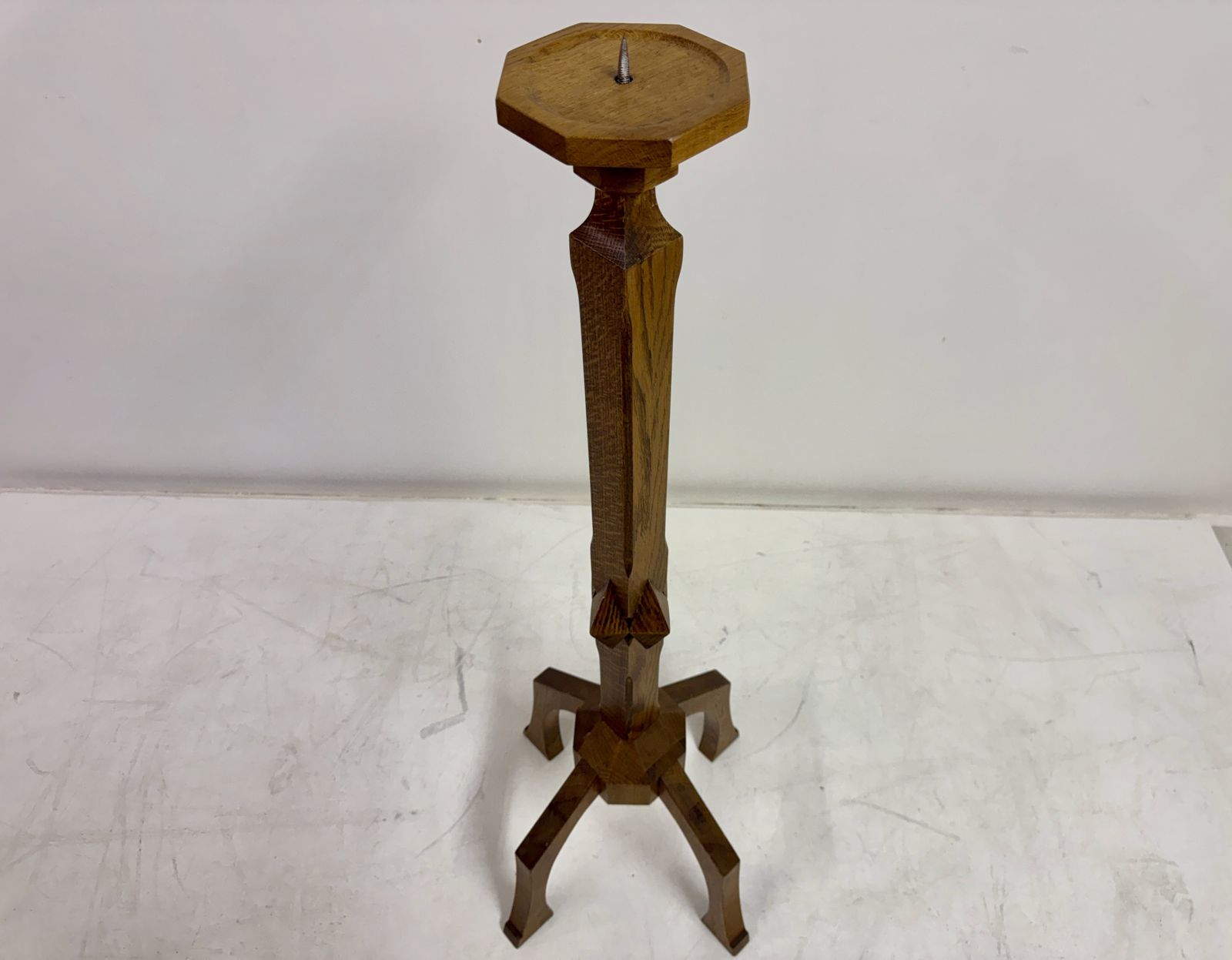 Home Decor Carved Oak Floor Standing Pricket Candle Holder, Early 20th Century photo