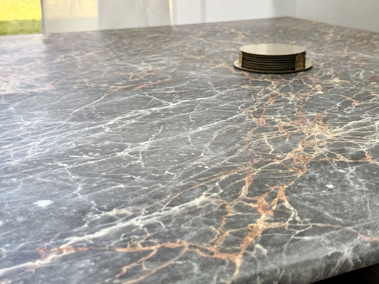 1970s Italian Grey, Rust & Pink Marble Coffee Table Vintage photo 999.0