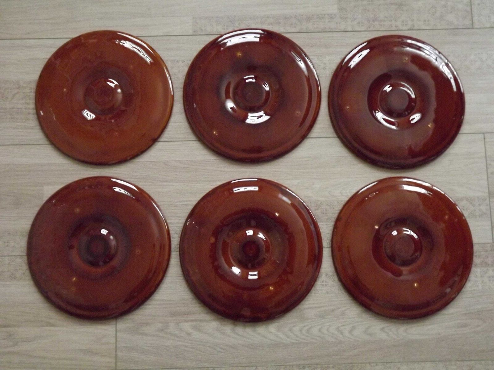Set Of 6 Vintage French Majolica Brown Oyster Plates For 6 Oysters With Lemon Well. Vintage French. Tableware. Brown Oyster Serving Plates. photo 60.0